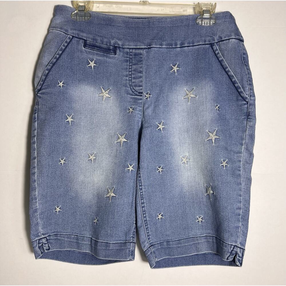 Westbound Denim Pull On Shorts Embroided Stars 10 P Travel Vacation July 4th